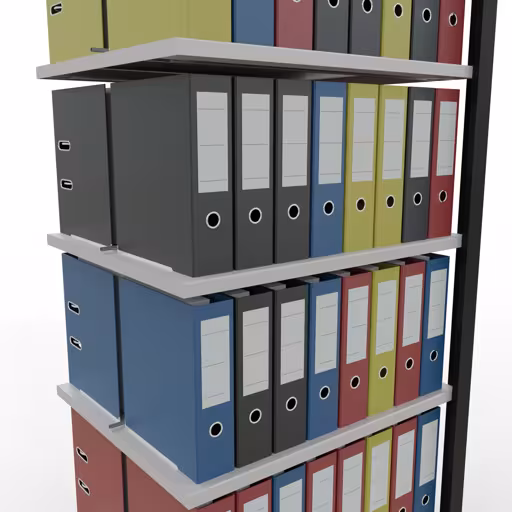 Produktbild Nr 14 des Artikels Anbauregal, Büro-Fachbodenregal Stecksystem MULTIplus150, 2300 x 750 x 600 mm (HxBxT), 7 Fachböden, Längenriegel, mit Mittelanschlag, schwarz/lichtgrau Abbildung Nr 14 des Artikels Anbauregal, Büro-Fachbodenregal Stecksystem MULTIplus150, 2300 x 750 x 600 mm (HxBxT), 7 Fachböden, Längenriegel, mit Mittelanschlag, schwarz/lichtgrau aus der Produktgruppe Büroregale von der Marke Schulte Lagertechnik