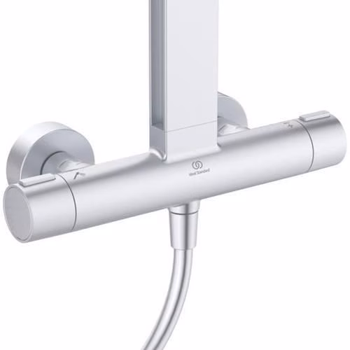 Ideal Standard Duschsystem CerathermAlu+ mit Brausethermostat, 2 Ablagen, 2-funktioniger Handbrause und 2-funktioniger Kopfbrause Silver