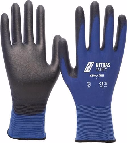 Gants de protection, taille 9, bleu/noir, EN 388 Équipement de Protection Individuelle II, 12 paires, marque NITRAS SAFETY Gants de protection en cuir EN 388, catégorie II, équipement de protection individuelle NITRAS SAFETY, de la catégorie des gants de travail, référence 4000371540