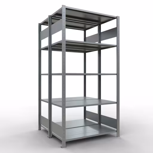 Grundregal, Doppelregal, Fachbodenregal Stecksystem MULTIplus150, 2000 x 1000 x (2x500) mm (HxBxT), 2x5 Fachböden, Längenriegel, verzinkt von der Marke Schulte Lagertechnik Grundregal, Doppelregal, Fachbodenregal Stecksystem MULTIplus150, 2000 x 1000 x (2x500) mm (HxBxT), 2x5 Fachböden, Längenriegel, verzinkt aus der Kategorie Doppelregale mit der Artikelnummer 17850