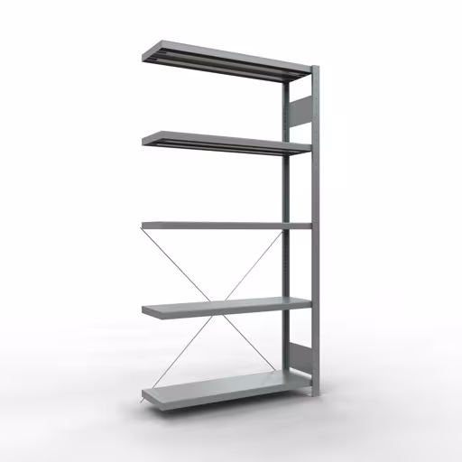 Abbildung Nr 8 des Artikels Anbauregal, Fachbodenregal Stecksystem MULTIplus330, 2000 x 1000 x 300 mm (HxBxT), 5 Fachböden, Kreuzstrebe, verzinkt aus der Produktgruppe Stecksystem von der Marke Schulte Lagertechnik
