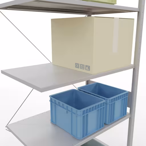 Abbildung Nr 11 des Artikels Anbauregal, Fachbodenregal Stecksystem MULTIplus150, 3000 x 1000 x 600 mm (HxBxT), 7 Fachböden, Kreuzstrebe, RAL 7035 lichtgrau aus der Produktgruppe Stecksystem von der Marke Schulte Lagertechnik