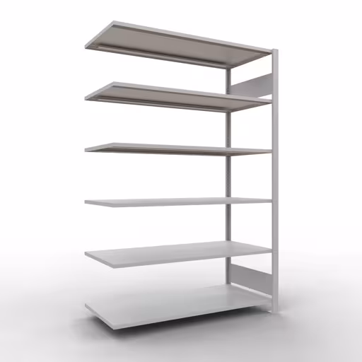 Anbauregal, Büro-Fachbodenregal Stecksystem MULTIplus150, 2000 x 1300 x 600 mm (HxBxT), 6 Fachböden, Längenriegel, ohne Mittelanschlag, lichtgrau aus der Kategorie Stecksystem mit der Artikelnummer 36065