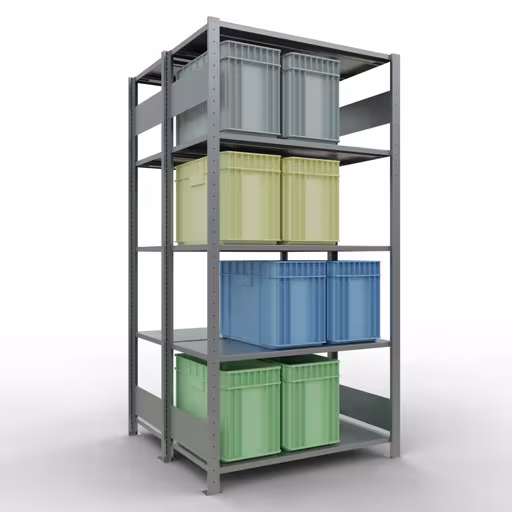 Produktbild Nr 15 des Artikels Grundregal, Doppelregal, Fachbodenregal Stecksystem MULTIplus150, 2000 x 1000 x (2x500) mm (HxBxT), 2x5 Fachböden, Längenriegel, verzinkt Abbildung Nr 15 des Artikels Grundregal, Doppelregal, Fachbodenregal Stecksystem MULTIplus150, 2000 x 1000 x (2x500) mm (HxBxT), 2x5 Fachböden, Längenriegel, verzinkt aus der Produktgruppe Fachbodenregale von der Marke Schulte Lagertechnik