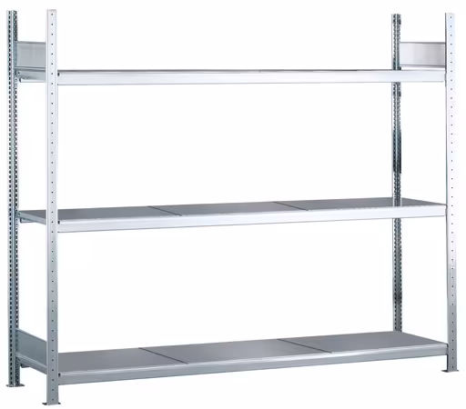 Grundregal, Weitspannregal WS 2000 mit Stahlböden, 2000 x 2500 x 400 mm (HxBxT), verzinkt, 3 Ebenen, Fachlast 400 kg, Feldlast 1.200 kg von der Marke Schulte Lagertechnik aus der Produktreihe Weitspannregale