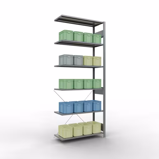 Produktbild Nr.7 des Artikels Anbauregal, Eckregal (Feld C) 2500 x 1000 x 400, 6 Fachböden, Kreuzstrebe, verzinkt aus der Produktreihe Fachbodenregale von der Marke Schulte Lagertechnik