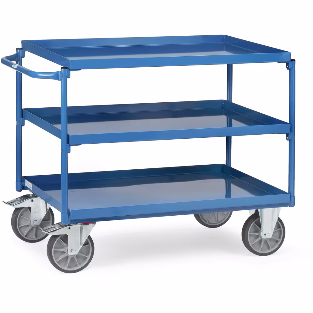 Tischwagen 4830 Breite 500 mm, Länge 850 mm von der Marke Fetra Tischwagen Wannen 400 kg 3 Etagen Stahlkonstruktion geschweißt mit 3 öldichten Stahlblechwannen mit 40 mm hohen Rand Typ Ladeflächenbreite: 500 mm aus der Kategorie Tischwagen mit der Artikelnr. 4830