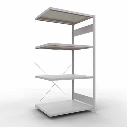 Anbauregal, Fachbodenregal Stecksystem MULTIplus330, 2000 x 1000 x 800 mm (HxBxT), 5 Fachböden, Kreuzstrebe, RAL 7035 lichtgrau von der Marke Schulte Lagertechnik Anbauregal, Fachbodenregal Stecksystem MULTIplus330, 2000 x 1000 x 800 mm (HxBxT), 5 Fachböden, Kreuzstrebe, RAL 7035 lichtgrau aus der Kategorie Anbauregal mit der Artikelnummer 33885