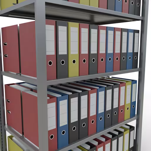 Abbildung Nr 7 des Artikels Grundregal, Büro-Fachbodenregal Stecksystem MULTIplus150, 1800 x 1000 x 600 mm (HxBxT), 5 Fachböden, Längenriegel, verzinkt, mit Mittelanschlag aus der Produktgruppe Büroregale von der Marke Schulte Lagertechnik
