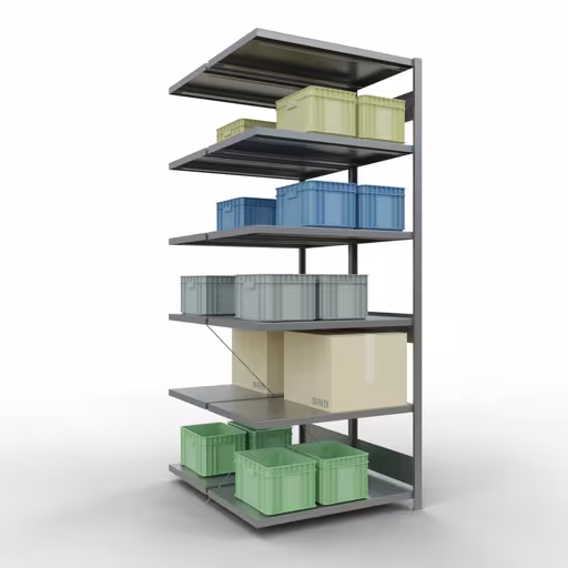 Produktbild Nr.6 des Artikels Anbauregal, Doppelregal, Fachbodenregal Stecksystem MULTIplus250, 2500 x 1000 x (2x600) mm (HxBxT), 2x6 Fachböden, Kreuzstrebe, verzinkt aus der Produktreihe Fachbodenregale von der Marke Schulte Lagertechnik