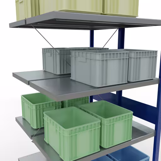 Anbauregal, Doppelregal, Fachbodenregal Stecksystem MULTIplus250, 3000 x 1000 x (2x500) mm (HxBxT), 2x7 Fachböden, Kreuzstrebe, RAL 7035 lichtgrau/enzianblau aus der Kategorie Doppelregale mit der GTIN 4058255035564 Anbauregal, Doppelregal, Fachbodenregal Stecksystem MULTIplus250, 3000 x 1000 x (2x500) mm (HxBxT), 2x7 Fachböden, Kreuzstrebe, RAL 7035 lichtgrau/enzianblau von der Marke Schulte Lagertechnik aus der Produktreihe Fachbodenregale