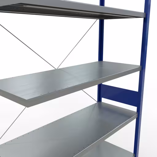 Anbauregal, Fachbodenregal Stecksystem MULTIplus250, 3000 x 1300 x 500 mm (HxBxT), 7 Fachböden, Kreuzstrebe, RAL 5010 enzianblau/verzinkt aus der Kategorie Anbauregal mit der GTIN 4004514283382 Anbauregal, Fachbodenregal Stecksystem MULTIplus250, 3000 x 1300 x 500 mm (HxBxT), 7 Fachböden, Kreuzstrebe, RAL 5010 enzianblau/verzinkt von der Marke Schulte Lagertechnik aus der Produktreihe Stecksystem