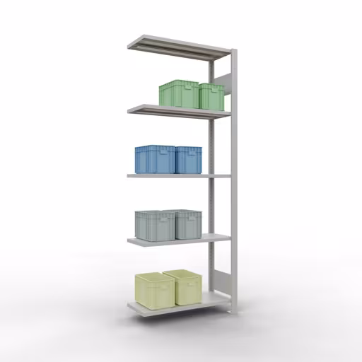 Anbauregal, Fachbodenregal Stecksystem MULTIplus150, 2000 x 750 x 300 mm (HxBxT), 5 Fachböden, Längenriegel, RAL 7035 lichtgrau mit der Artikelnr. 32635-75-LR Anbauregal, Fachbodenregal Stecksystem MULTIplus150, 2000 x 750 x 300 mm (HxBxT), 5 Fachböden, Längenriegel, RAL 7035 lichtgrau von Schulte Lagertechnik aus der Kategorie Stecksystem