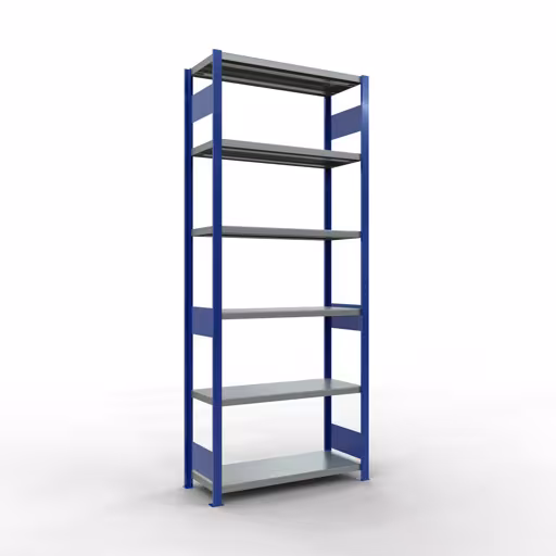 Grundregal, Fachbodenregal Stecksystem MULTIplus330, 2500 x 1000 x 400 mm (HxBxT), 6 Fachböden, Längenriegel, RAL 5010 enzianblau/verzinkt von der Marke Schulte Lagertechnik Grundregal, Fachbodenregal Stecksystem MULTIplus330, 2500 x 1000 x 400 mm (HxBxT), 6 Fachböden, Längenriegel, RAL 5010 enzianblau/verzinkt aus der Kategorie Grundregal mit der Artikelnummer 13941-LR-B