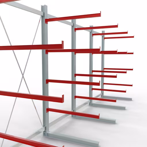 Abbildung Nr 11 des Artikels K 6000 Komplettregal, einseitig, 3000 x 7500 x 1250 mm, RAL 7001 / RAL 3000, 5 Lagerebenen aus der Produktgruppe Kragarmregale von der Marke Schulte Lagertechnik