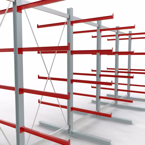 Abbildung Nr 10 des Artikels K 6000 Komplettregal, doppelseitig, 3000 x 2x 7500 x 2x 1000 mm, RAL 7001 / RAL 3000, 5 Lagerebenen aus der Produktgruppe Kragarmregale von der Marke Schulte Lagertechnik