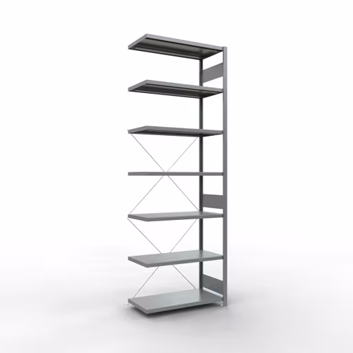 Anbauregal, Fachbodenregal Stecksystem MULTIplus250, 3000 x 1000 x 500 mm (HxBxT), 7 Fachböden, Kreuzstrebe, verzinkt aus der Kategorie Anbauregal mit der Artikelnummer 12957