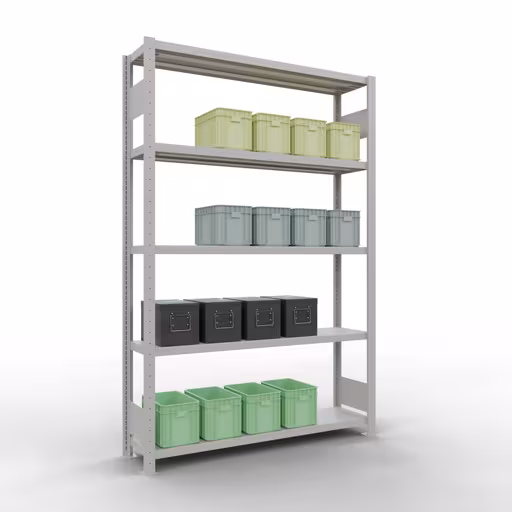 Produktbild Nr 14 des Artikels Grundregal, Fachbodenregal Stecksystem MULTIplus250, 2000 x 1300 x 300 mm (HxBxT), 5 Fachböden, Längenriegel, RAL 7035 lichtgrau Abbildung Nr 14 des Artikels Grundregal, Fachbodenregal Stecksystem MULTIplus250, 2000 x 1300 x 300 mm (HxBxT), 5 Fachböden, Längenriegel, RAL 7035 lichtgrau aus der Produktgruppe Stecksystem von der Marke Schulte Lagertechnik