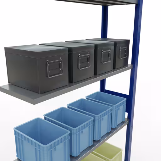 Produktbild Nr 15 des Artikels Anbauregal, Fachbodenregal Stecksystem MULTIplus85, 3000 x 1000 x 300 mm (HxBxT), 7 Fachböden, Längenriegel, RAL 5010 enzianblau Abbildung Nr 15 des Artikels Anbauregal, Fachbodenregal Stecksystem MULTIplus85, 3000 x 1000 x 300 mm (HxBxT), 7 Fachböden, Längenriegel, RAL 5010 enzianblau aus der Produktgruppe Stecksystem von der Marke Schulte Lagertechnik