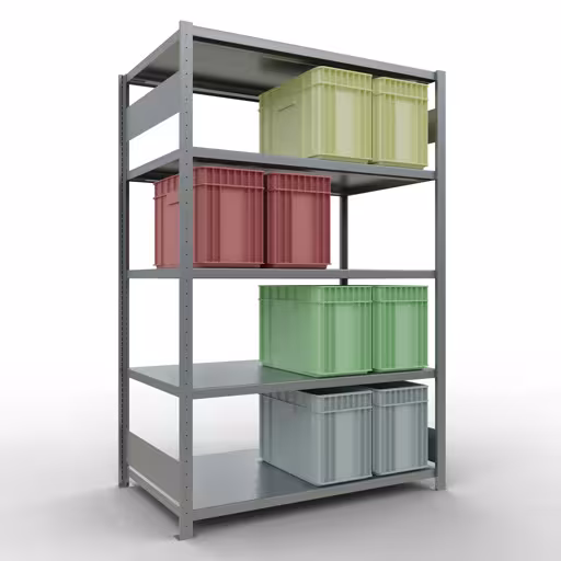 Grundregal, Fachbodenregal Stecksystem MULTIplus250, 2000 x 1300 x 800 mm (HxBxT), 5 Fachböden, Längenriegel, verzinkt von Schulte Lagertechnik mit der Artikelnr. 12980-130-LR