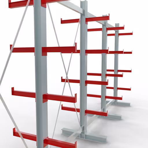 Abbildung Nr 10 des Artikels K 3000 Komplettregal, doppelseitig, 2500 x 5200 x 400 mm, RAL 7001 / RAL 3000, 5 Lagerebenen aus der Produktgruppe Kragarmregale von der Marke Schulte Lagertechnik