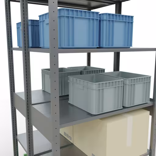 Produktbild Nr 15 des Artikels Grundregal, Doppelregal, Fachbodenregal Stecksystem MULTIplus150, 2500 x 1000 x (2x500) mm (HxBxT), 2x6 Fachböden, Kreuzstrebe, verzinkt Abbildung Nr 15 des Artikels Grundregal, Doppelregal, Fachbodenregal Stecksystem MULTIplus150, 2500 x 1000 x (2x500) mm (HxBxT), 2x6 Fachböden, Kreuzstrebe, verzinkt aus der Produktgruppe Fachbodenregale von der Marke Schulte Lagertechnik