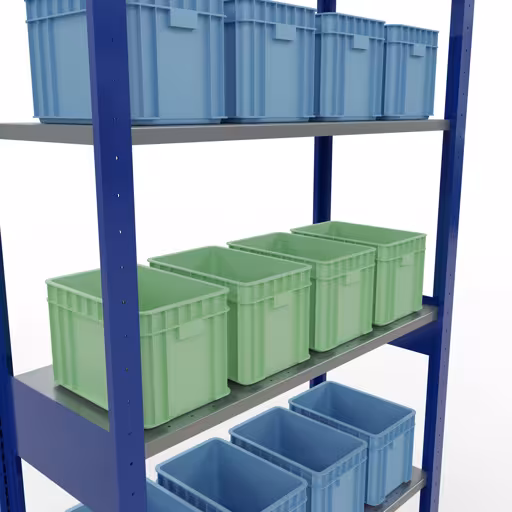 Produktbild Nr.13 des Artikels Grundregal, Fachbodenregal Stecksystem MULTIplus150, 2500 x 1000 x 400 mm (HxBxT), 6 Fachböden, Längenriegel, RAL 5010 enzianblau/verzinkt aus der Produktreihe Stecksystem von der Marke Schulte Lagertechnik