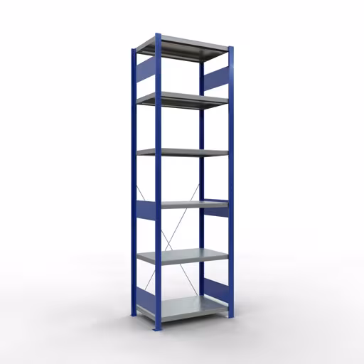 Abbildung Nr 10 des Artikels Grundregal, Fachbodenregal Stecksystem MULTIplus250, 2500 x 750 x 500 mm (HxBxT), 6 Fachböden, Kreuzstrebe, RAL 5010 enzianblau/verzinkt/verzinkt aus der Produktgruppe Stecksystem von der Marke Schulte Lagertechnik