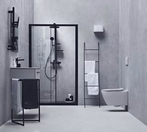 Detailbild 4010451 Ideal Standard CerathermAlu+ douchesysteem met douchethermostaat, 2 planchetten, handdouche met 2 functies en hoofddouche met 2 functies Silk Black