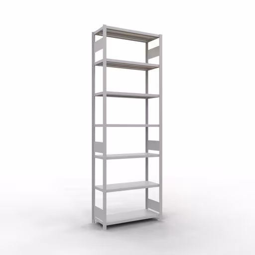 Grundregal, Fachbodenregal Stecksystem MULTIplus330, 3000 x 1000 x 400 mm (HxBxT), 7 Fachböden, Längenriegel, RAL 7035 lichtgrau von der Marke Schulte Lagertechnik Grundregal, Fachbodenregal Stecksystem MULTIplus330, 3000 x 1000 x 400 mm (HxBxT), 7 Fachböden, Längenriegel, RAL 7035 lichtgrau aus der Kategorie Grundregal mit der Artikelnummer 33842-LR