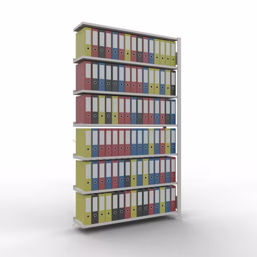 Anbauregal, Büro-Fachbodenregal Stecksystem MULTIplus85, 2300 x 1300 x 300 mm (HxBxT), 7 Fachböden, Kreuzstrebe, mit Anschlagleiste, lichtgrau von der Marke Schulte Lagertechnik aus der Produktreihe Büroregale