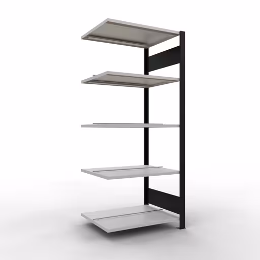 Anbauregal, Büro-Fachbodenregal Stecksystem MULTIplus150, 1800 x 750 x 600 mm (HxBxT), 5 Fachböden, Längenriegel, mit Mittelanschlag, schwarz/lichtgrau aus der Kategorie Stecksystem mit der Artikelnummer 36039-S