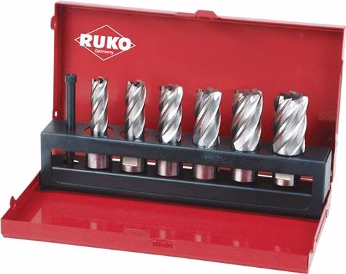 Kernbohrersatz 7-teilig Durchmesser 12-14-16-18-20-22mm HSS Blank Schnitt-Tiefe 30mm Weldon RUKO von der Marke Ruko Kernbohrersatz 7-teilig Durchmesser 12-14-16-18-20-22mm HSS Blank Schnitt-Tiefe 30mm Weldon RUKO aus der Kategorie Kernbohrer mit der Teilenummer 4000602441