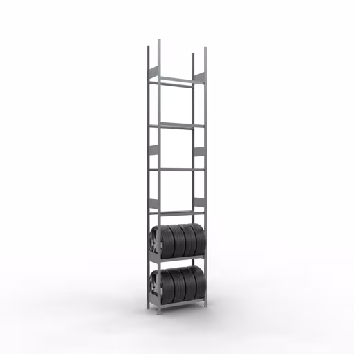 Grundregal, Räder-/Reifenregal, 4500 x 900 x 400 mm, verzinkt, 6 Lagerebenen á 150 kg Fachlast pro Ebene von Schulte Lagertechnik mit der Artikelnr. 20790