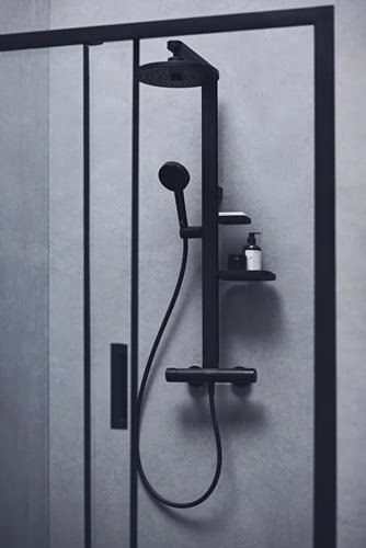 Detailbild 4010467 Ideal Standard CerathermAlu+ douchesysteem met douchethermostaat, 2 planchetten, handdouche met 2 functies en hoofddouche met 2 functies Silk Black