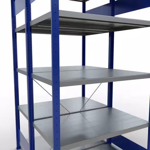 Produktbild Nr 14 des Artikels Grundregal, Doppelregal, Fachbodenregal Stecksystem MULTIplus250, 2000 x 1000 x (2x600) mm (HxBxT), 2x5 Fachböden, Kreuzstrebe, RAL 5010 enzianblau Abbildung Nr 14 des Artikels Grundregal, Doppelregal, Fachbodenregal Stecksystem MULTIplus250, 2000 x 1000 x (2x600) mm (HxBxT), 2x5 Fachböden, Kreuzstrebe, RAL 5010 enzianblau aus der Produktgruppe Fachbodenregale von der Marke Schulte Lagertechnik