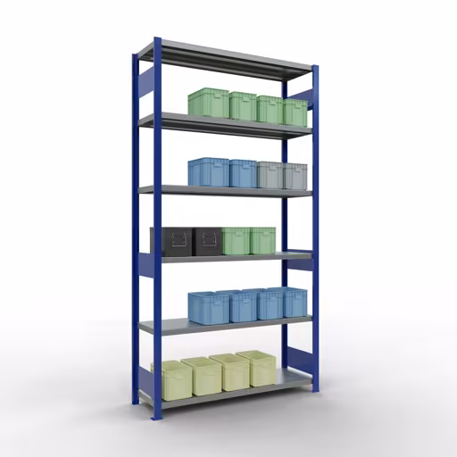 Abbildung Nr 15 des Artikels Grundregal, Fachbodenregal Stecksystem MULTIplus250, 2500 x 1300 x 400 mm (HxBxT), 6 Fachböden, Längenriegel, RAL 5010 enzianblau/verzinkt aus der Produktgruppe Stecksystem von der Marke Schulte Lagertechnik