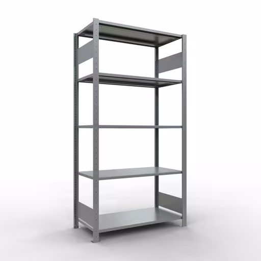 Grundregal, Fachbodenregal Stecksystem MULTIplus85, 2000 x 1000 x 500 mm (HxBxT), 5 Fachböden, Längenriegel, verzinkt aus der Kategorie Grundregal mit der Artikelnummer 13150-LR