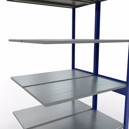 Produktbild Nr.14 des Artikels Anbauregal, Doppelregal, Fachbodenregal Stecksystem MULTIplus150, 2500 x 1000 x (2x500) mm (HxBxT), 2x6 Fachböden, Längenriegel, RAL 5010 enzianblau aus der Produktreihe Fachbodenregale von der Marke Schulte Lagertechnik
