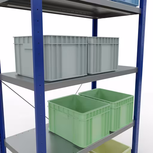 Zusatzbild des Artikels Grundregal, Fachbodenregal Stecksystem MULTIplus250, 2000 x 1000 x 500 mm (HxBxT), 5 Fachböden, Kreuzstrebe, RAL 5010 enzianblau/verzinkt Zusatzbild des Artikels Grundregal, Fachbodenregal Stecksystem MULTIplus250, 2000 x 1000 x 500 mm (HxBxT), 5 Fachböden, Kreuzstrebe, RAL 5010 enzianblau/verzinkt aus Grundregal