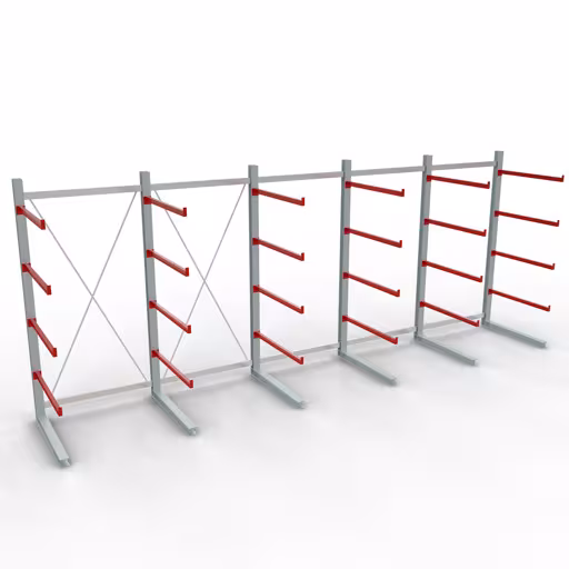 K 6000 Komplettregal, einseitig, 3000 x 7500 x 1250 mm, RAL 7001 / RAL 3000, 5 Lagerebenen aus der Kategorie K6000 für schwere Güter mit der Artikelnummer 28714