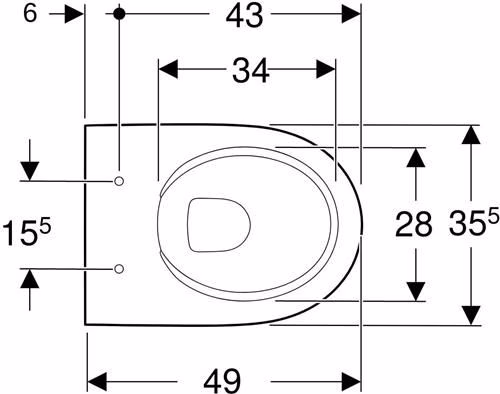 Technische Zeichnung 4080834 Geberit Renova Compact Wand-WC Tiefspüler Ausladung 49cm, Rimfree, weiß