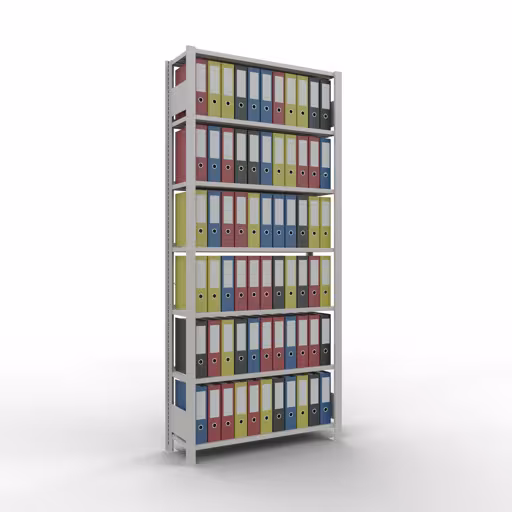 Abbildung Nr 11 des Artikels Grundregal, Büro-Fachbodenregal Stecksystem MULTIplus85, 2300 x 1000 x 300 mm (HxBxT), 7 Fachböden, Kreuzstrebe, mit Anschlagleiste, lichtgrau aus der Produktgruppe Büroregale von der Marke Schulte Lagertechnik