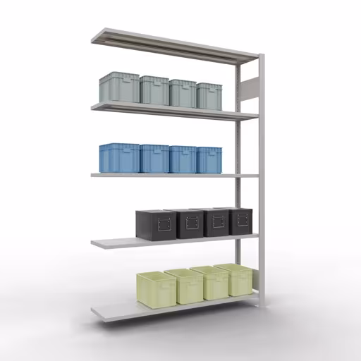 Anbauregal, Fachbodenregal Stecksystem MULTIplus150, 2000 x 1300 x 300 mm (HxBxT), 5 Fachböden, Längenriegel, RAL 7035 lichtgrau aus der Kategorie Anbauregal mit der GTIN 4004514292636 Anbauregal, Fachbodenregal Stecksystem MULTIplus150, 2000 x 1300 x 300 mm (HxBxT), 5 Fachböden, Längenriegel, RAL 7035 lichtgrau von der Marke Schulte Lagertechnik aus der Produktreihe Stecksystem