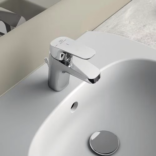 Detailbild 4039422 Ideal Standard Waschtischarmatur Ceraflex 5 l/min BlueStart mit Ablaufgarnitur Ausladung 101 mm chrom