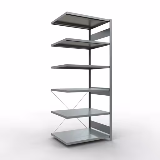 Anbauregal, Fachbodenregal Stecksystem MULTIplus250, 2500 x 1000 x 800 mm (HxBxT), 6 Fachböden, Kreuzstrebe, verzinkt von Schulte Lagertechnik mit der Artikelnr. 12986