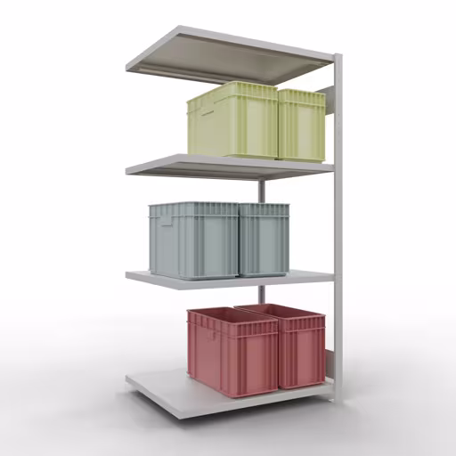 Anbauregal, Fachbodenregal Stecksystem MULTIplus330, 2000 x 1000 x 800 mm (HxBxT), 5 Fachböden, Längenriegel, RAL 7035 lichtgrau von Schulte Lagertechnik mit der Artikelnr. 33885-LR