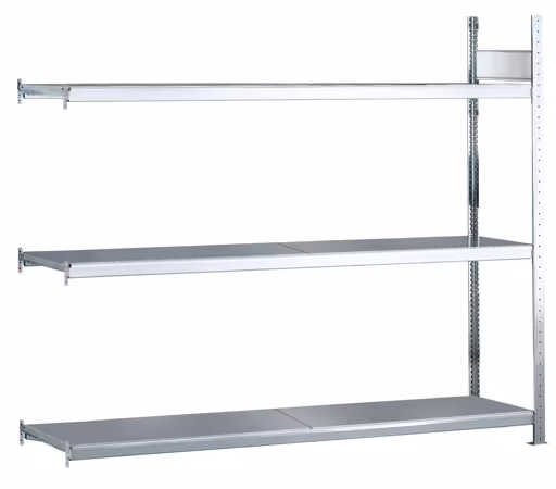Zusatzbild des Artikels Anbauregal, Weitspannregal WS 2000 mit Stahlböden, 2000 x 1500 x 800 mm (HxBxT), verzinkt, 3 Ebenen, Fachlast 400 kg, Feldlast 1.200 kg aus WS2000 für Fachlasten bis 400kg