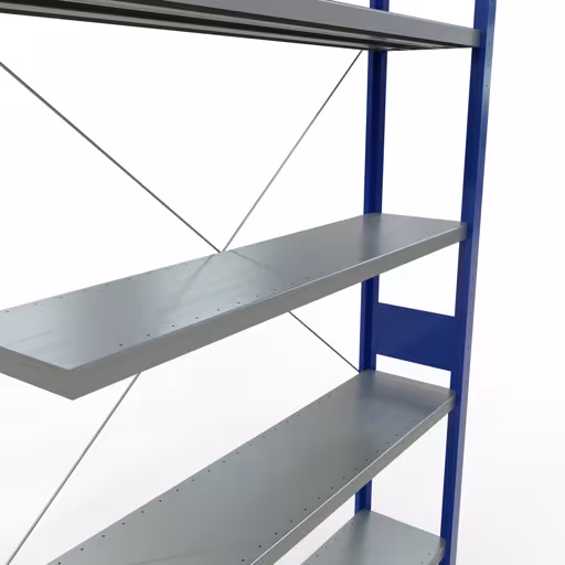 Abbildung Nr 10 des Artikels Anbauregal, Fachbodenregal Stecksystem MULTIplus250, 3000 x 1300 x 300 mm (HxBxT), 7 Fachböden, Kreuzstrebe, RAL 5010 enzianblau/verzinkt aus der Produktgruppe Stecksystem von der Marke Schulte Lagertechnik
