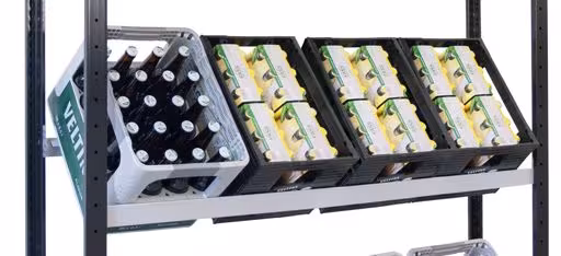 Produktbild Nr 11 des Artikels Grundregal, Getränkekistenregal 1800 x 1.300 x 300 mm (HxBxT), schwarz/silber, 3 Ebenen für 12 Getränkekisten Abbildung Nr 11 des Artikels Grundregal, Getränkekistenregal 1800 x 1.300 x 300 mm (HxBxT), schwarz/silber, 3 Ebenen für 12 Getränkekisten aus der Produktgruppe Fachbodenregale von der Marke Schulte Lagertechnik